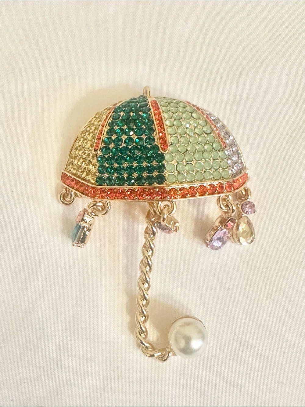Crystal Umbrella Charm Brooch - Multicolor